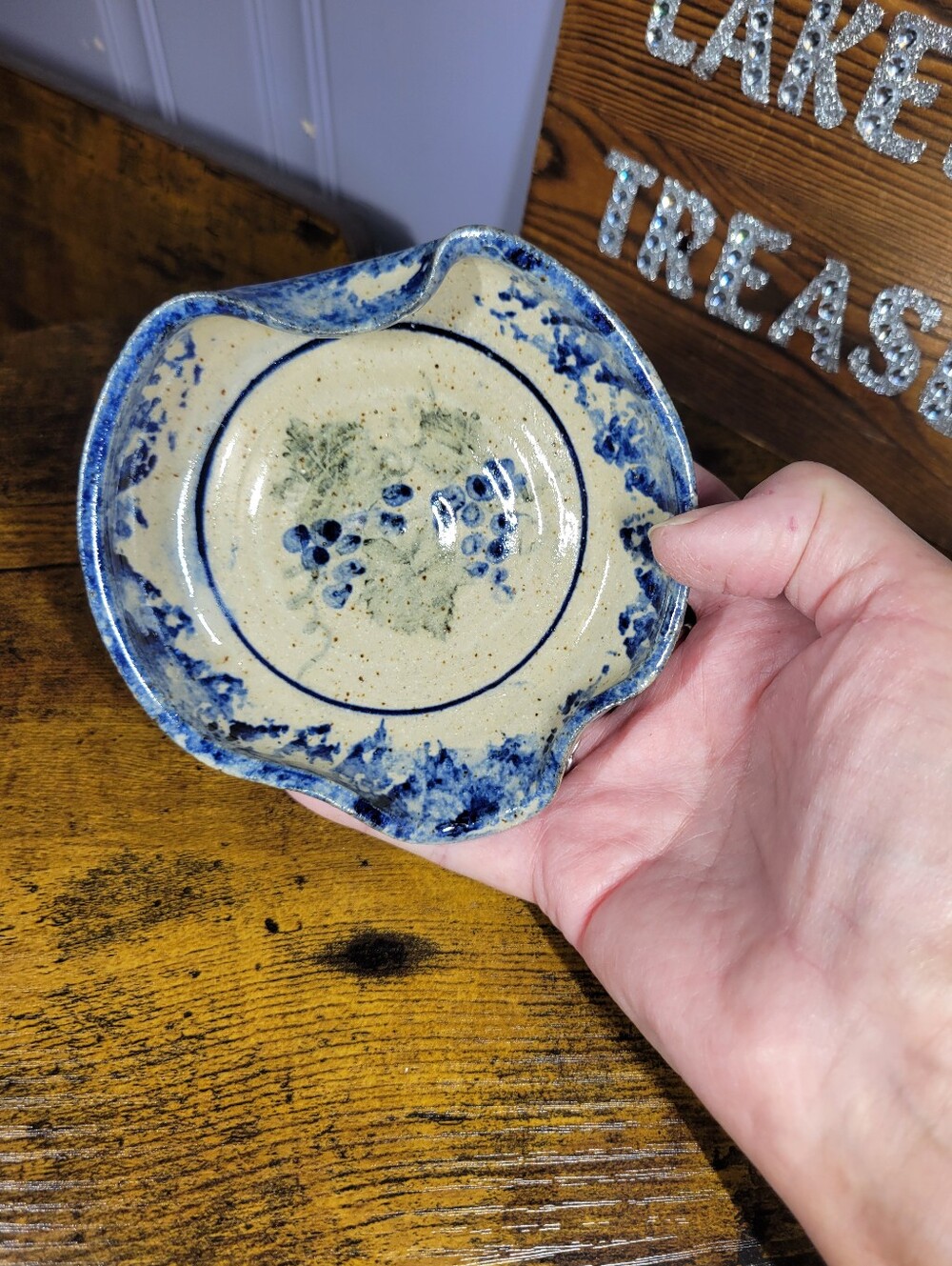 Handmade Blue and Cream Ceramic Decorative spoon rest - Home Art